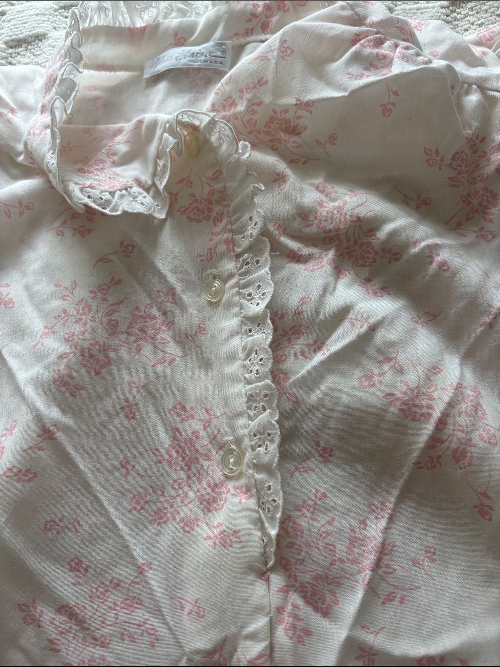 Miss Elaine Pink and White Floral Nightgown - Picture 2 of 12